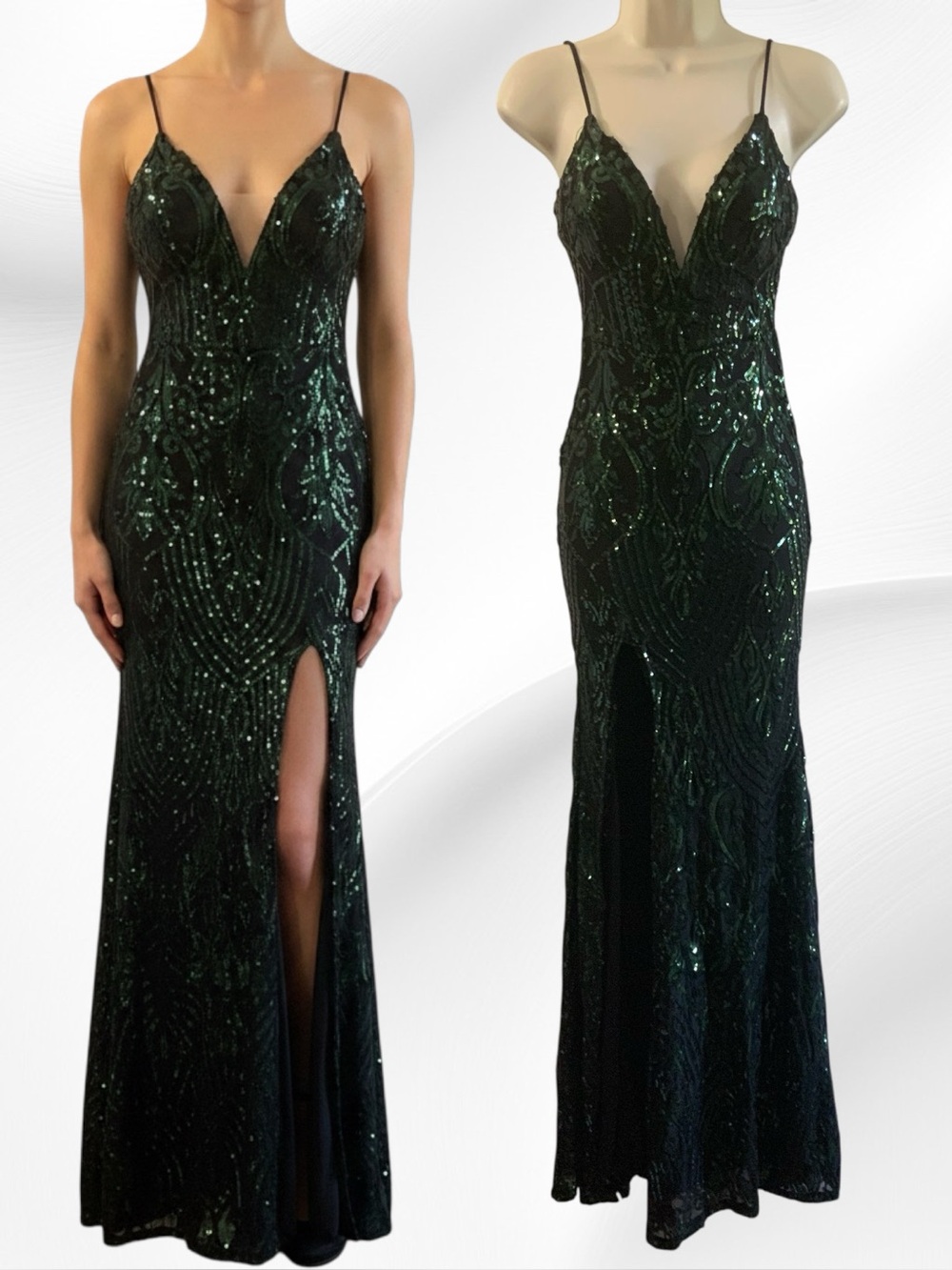 Windsor Hunter Green and Black Full Sequined Gown NWT Size XS MSRP $100